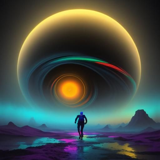 Surrealist Runner on Saturn in Oil Painting Style