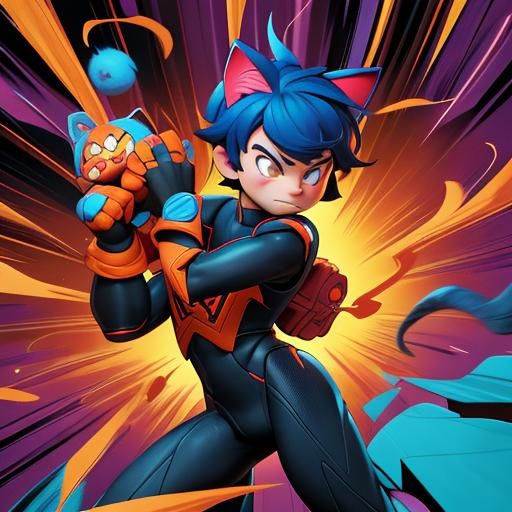 Heroic Cat-Boy in Comic Book Style