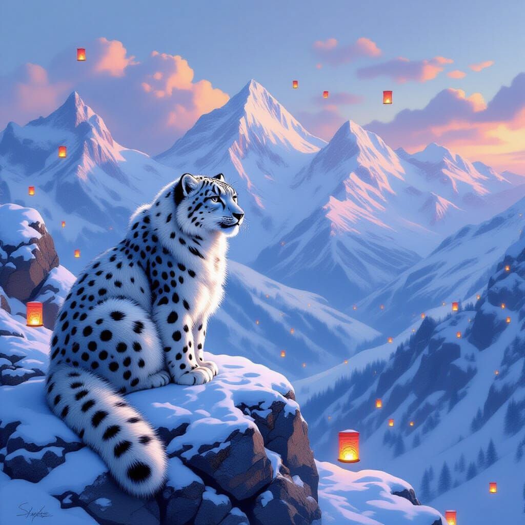 Snow Leopard in a Winter Landscape