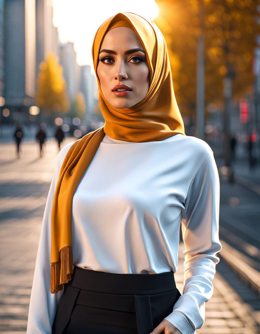 Hijabi Woman in Frankfurt: Digital Art Portrait