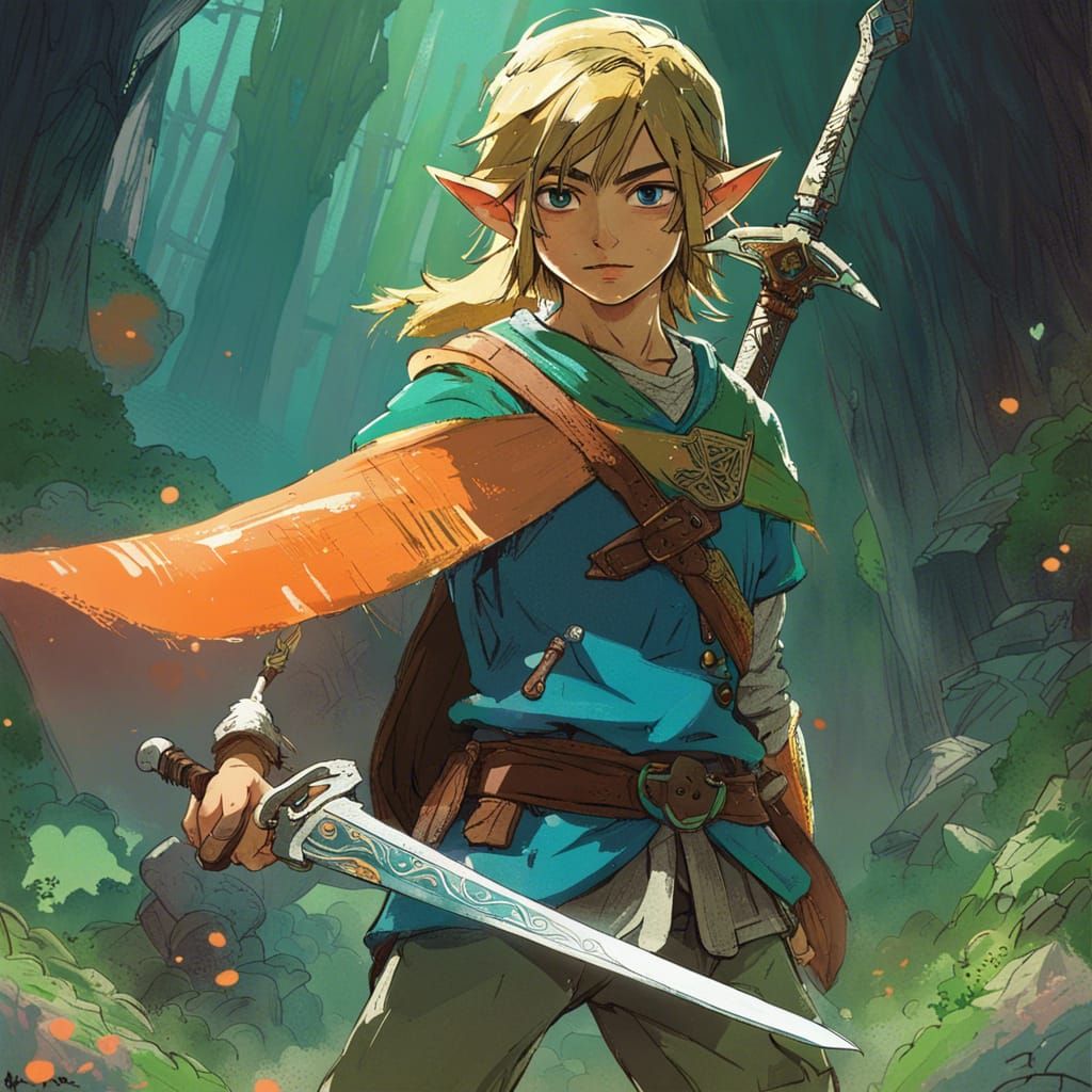 Link with Master Sword in Miyazaki Style