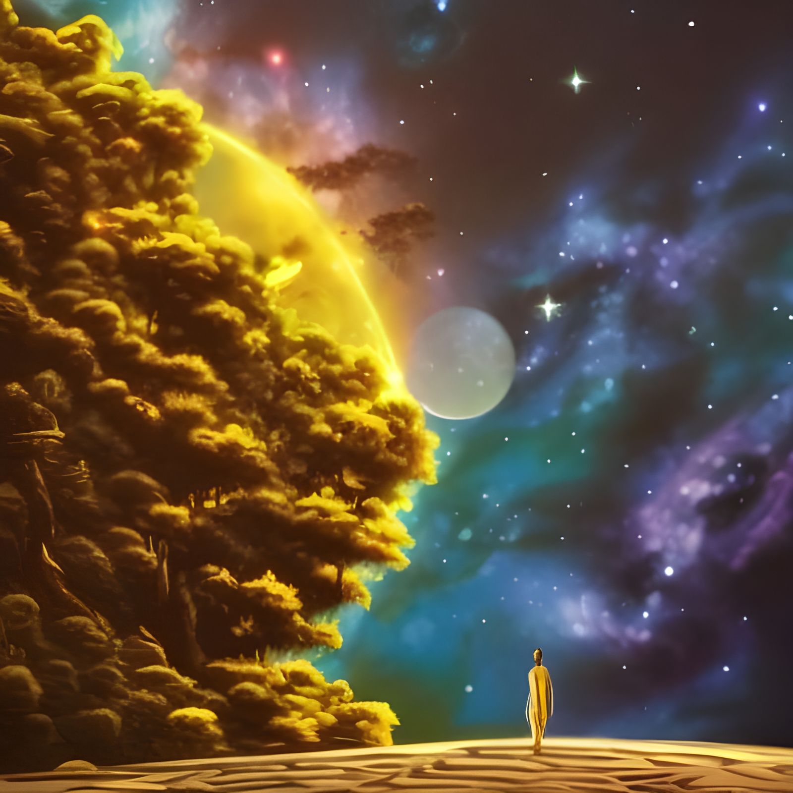 Man Gazing at Galaxy in Space