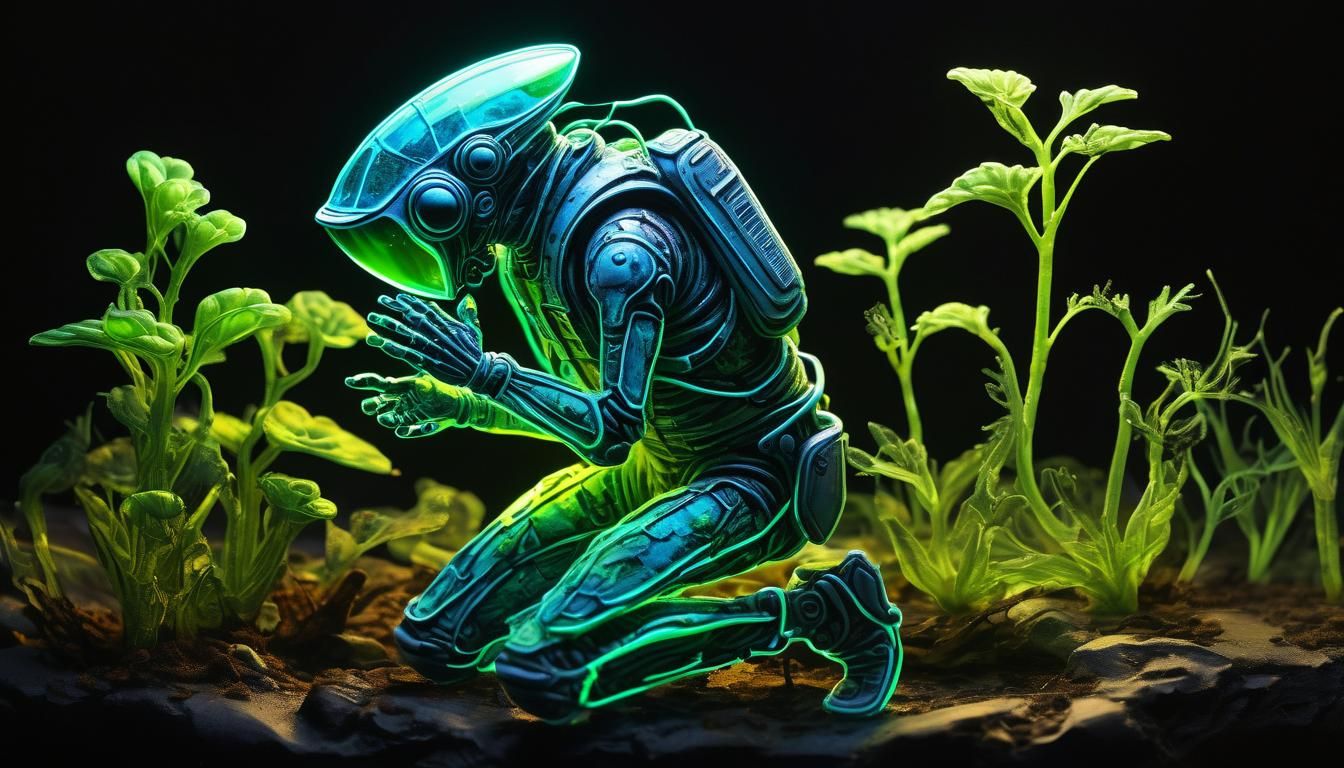 Glowing Figure and Plant Hopper in Alcohol Ink