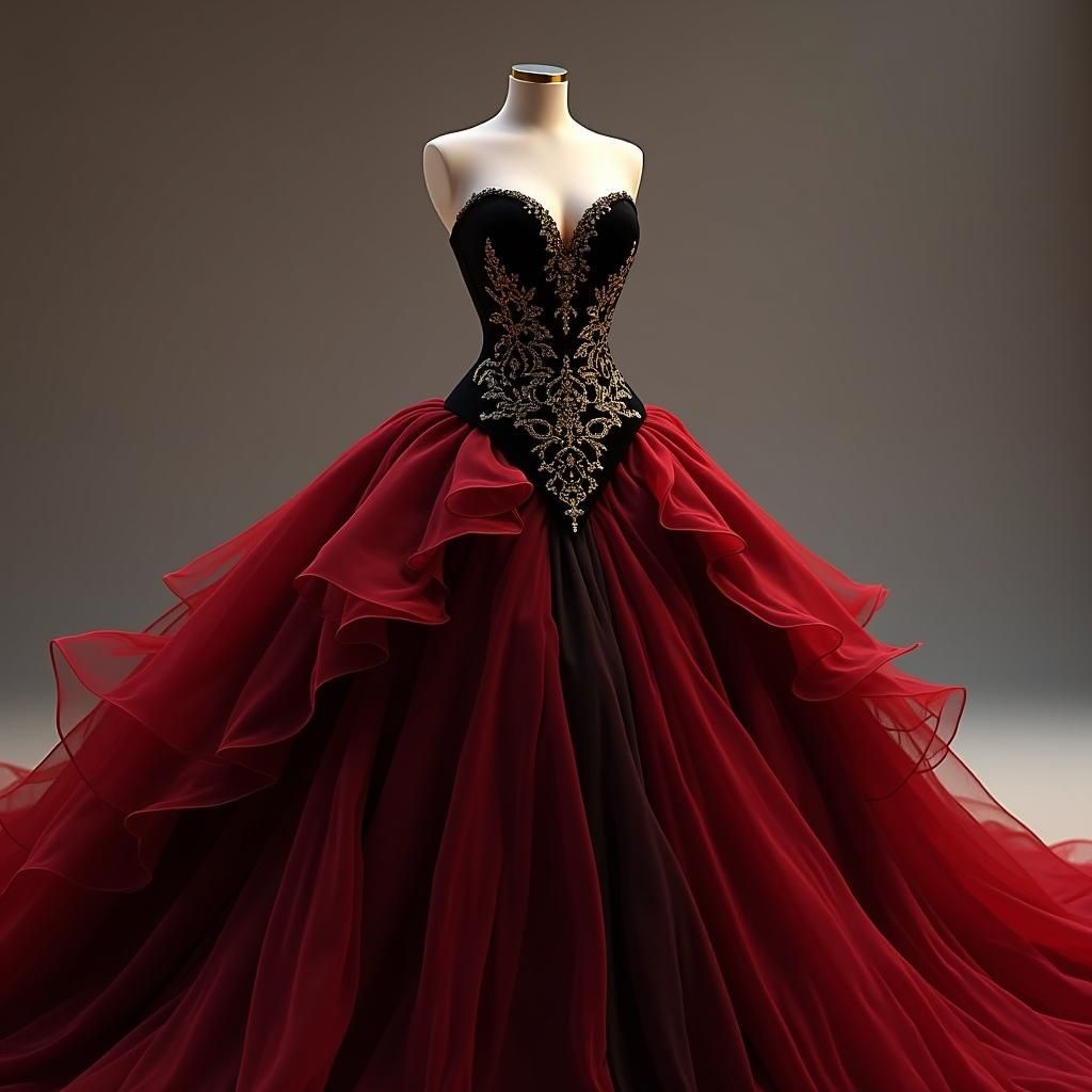 Intricate Red and Black Dress in Fantasy Style