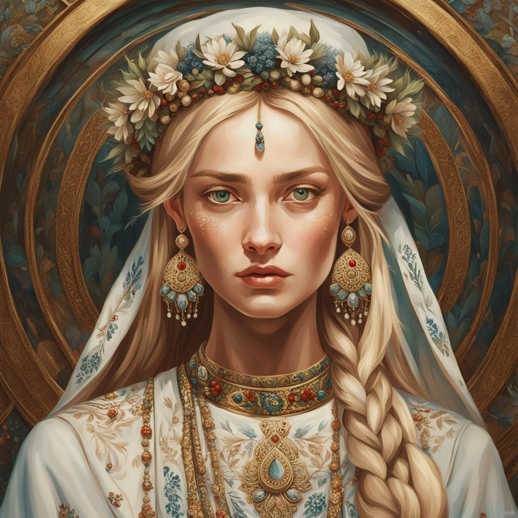 Slavic Beauty in Folkloric Realism Portrait