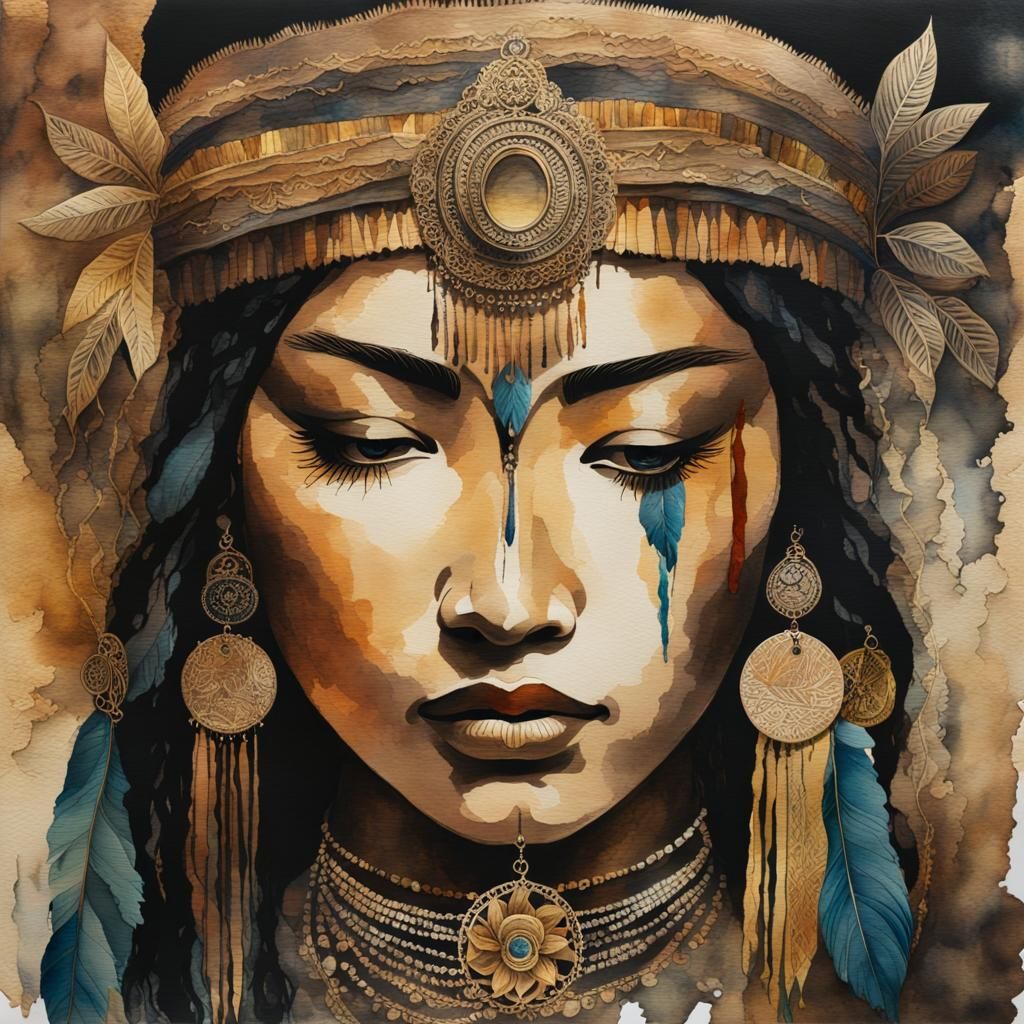 Indigenous Americans Face Justice: Vintage Watercolor