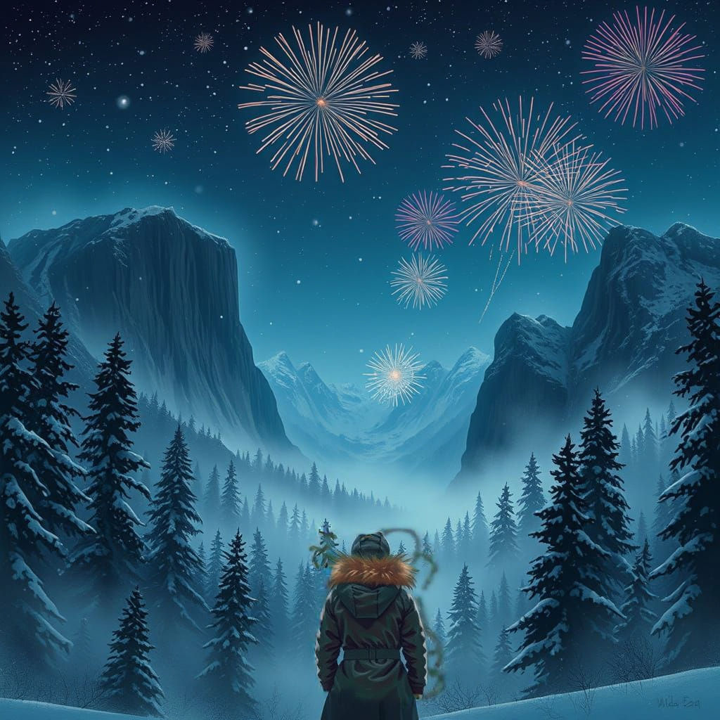 Snowy Mountains under a Starry Indigo Sky