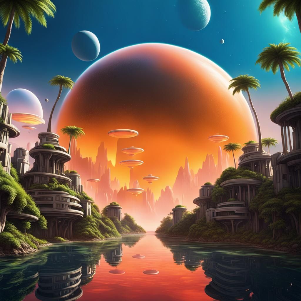 Alien Cyborg Architecture Portal to Tropical Space Empire