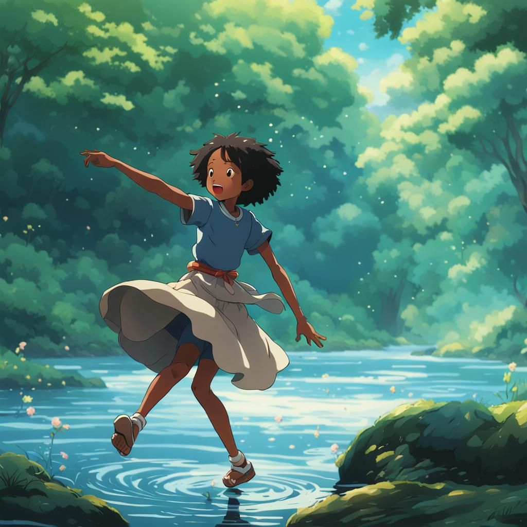 Black Girl Dancing: Anime Art Inspired by Ghibli