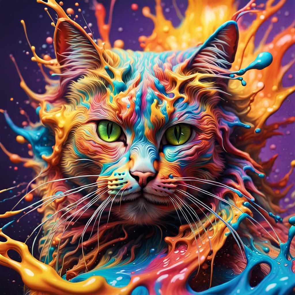 Colorful Cat Portrait in Splash Art Style