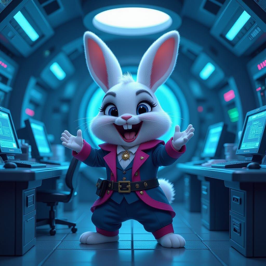 A diabolical evil rabbit laughing at his sinister plan. He i...