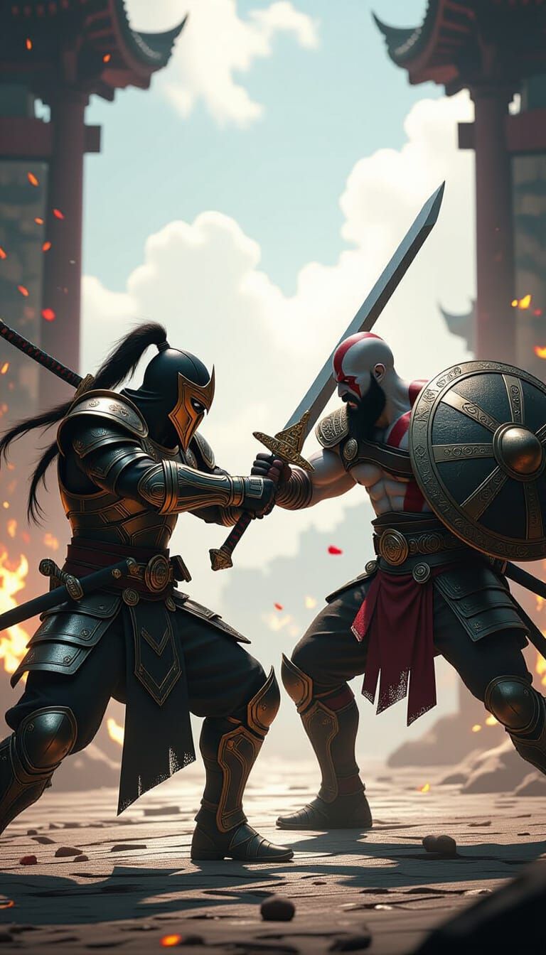 Ninja Warrior Battles God in Futuristic Anime Style