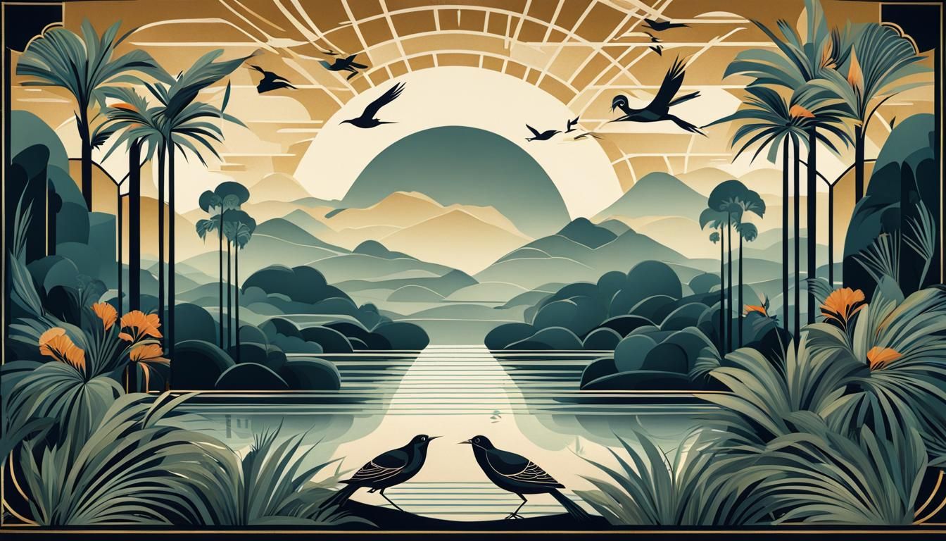 Art Deco Birds Landscape
