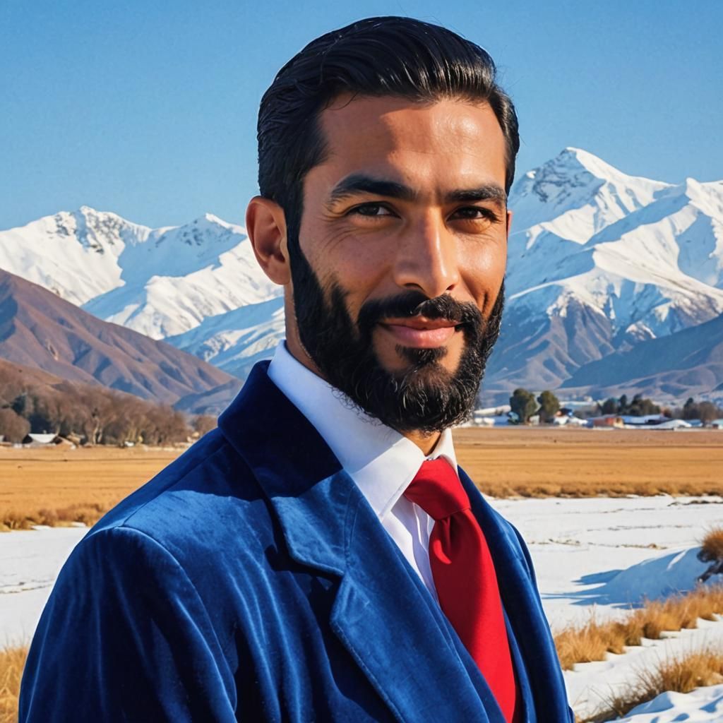 Smiling Man in Blue Velvet Suit, Impasto Painting