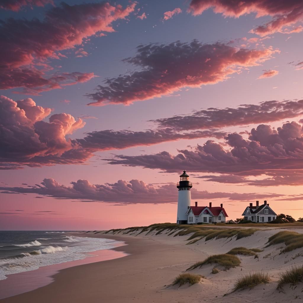 Race Point Lighthouse Sunset: Detailed Matte Painting