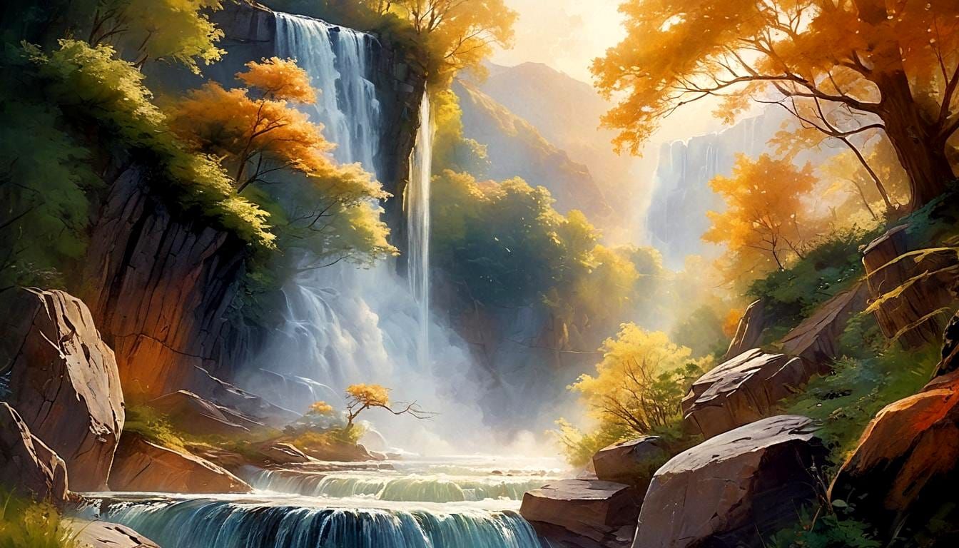 Waterfall Scene in Hyperrealistic Style