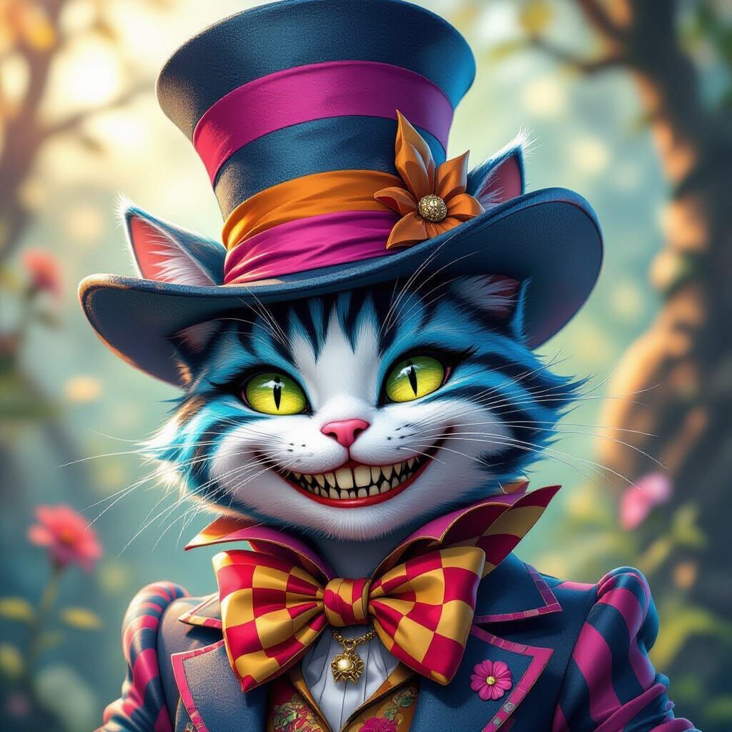Cheshire Cat in Mad Hatter Hat as 3D Anime Art