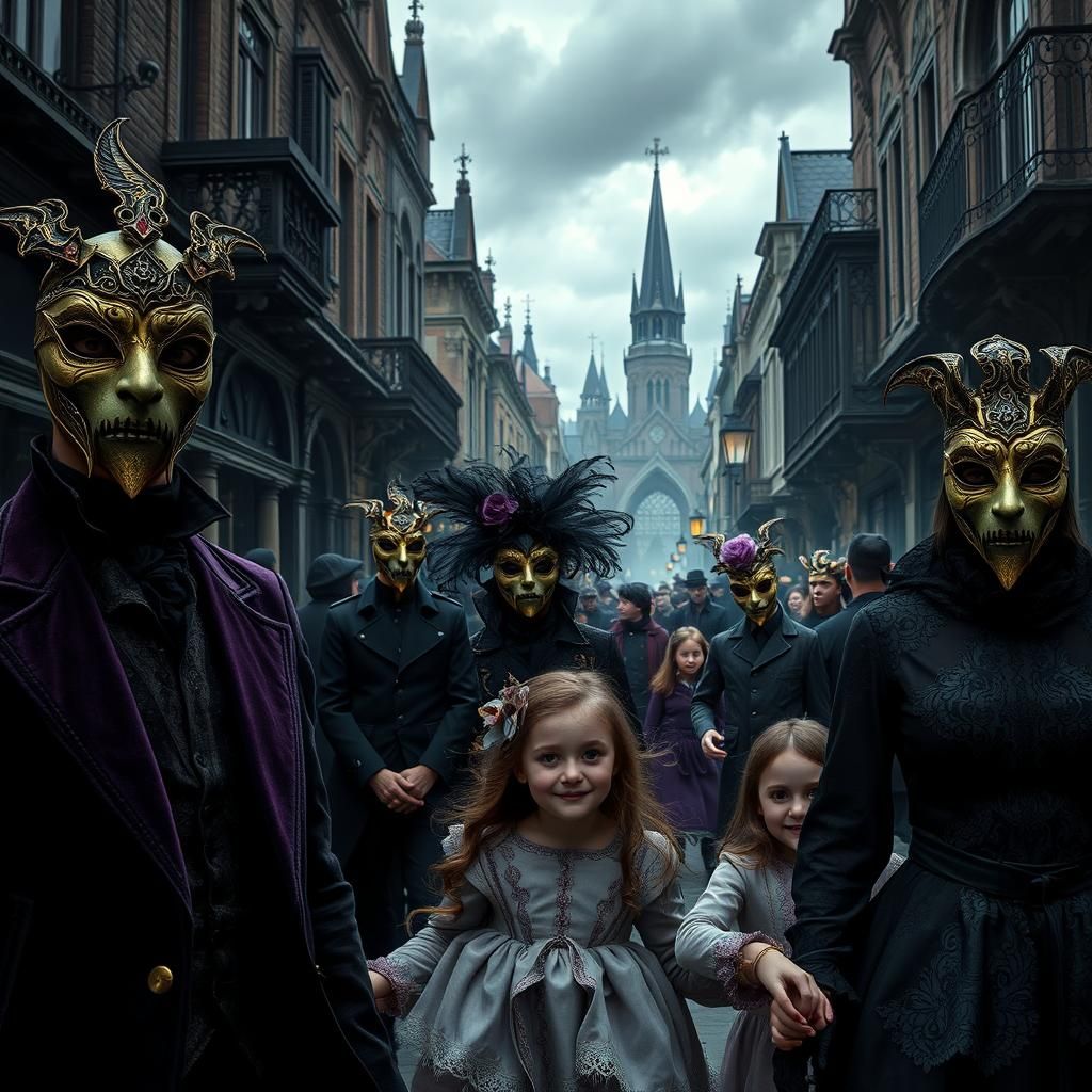 Mystical City Street with Venetian Masks