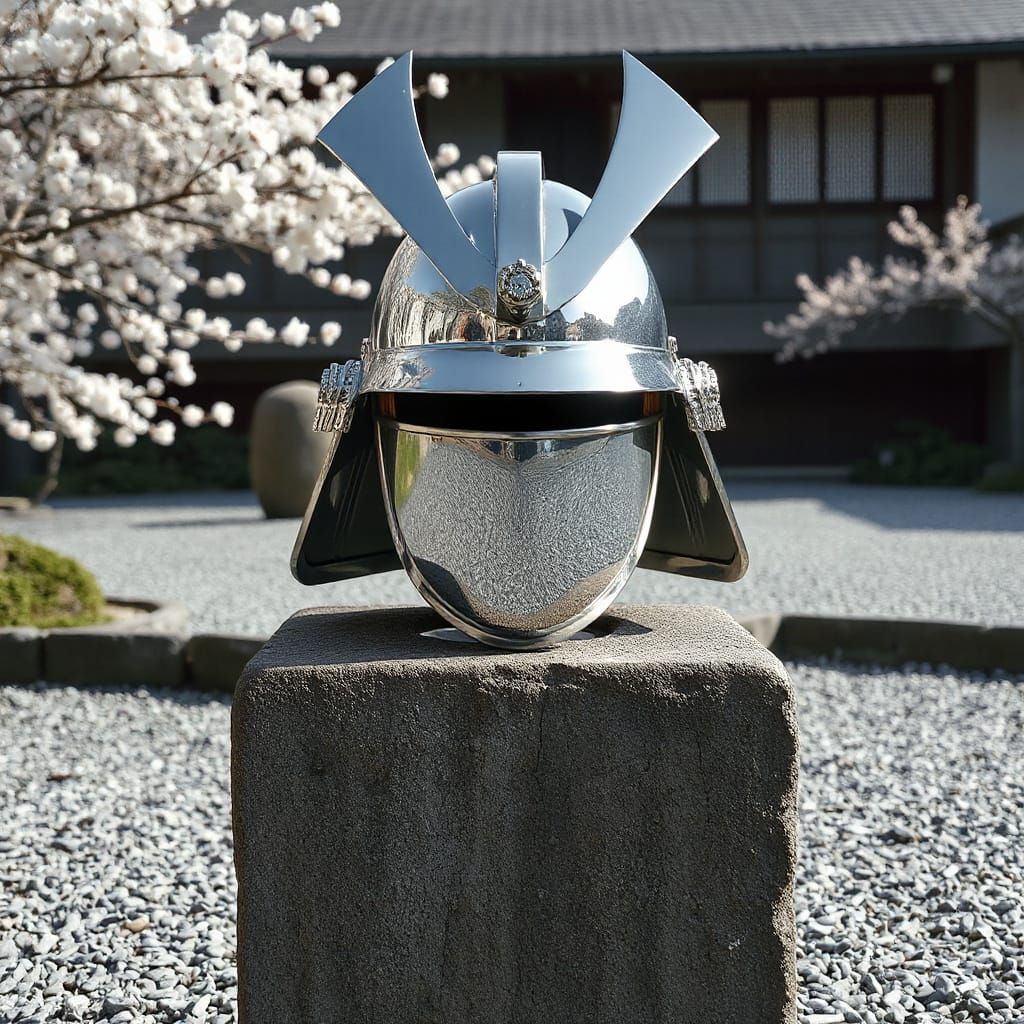 Serenely Reflecting Samurai Helmet in Zen Garden