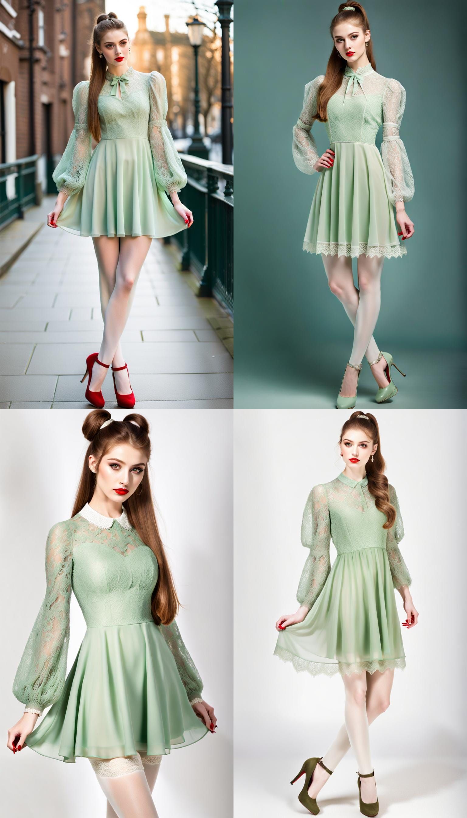 Young Woman in Green Dress and Ponytail