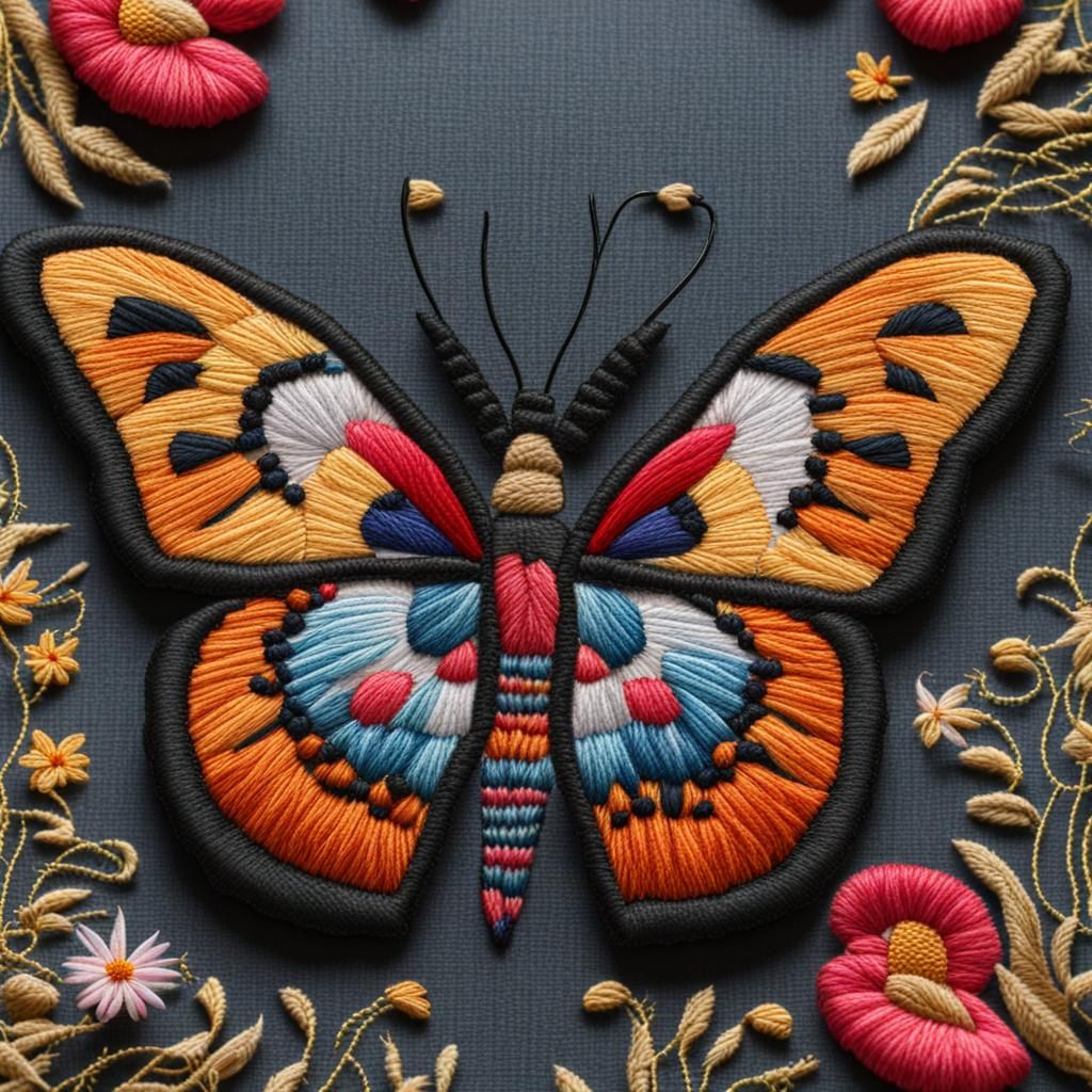 Embroidered Butterfly Art