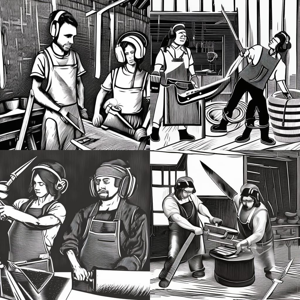 Black and White Linocut of Scissorsmiths