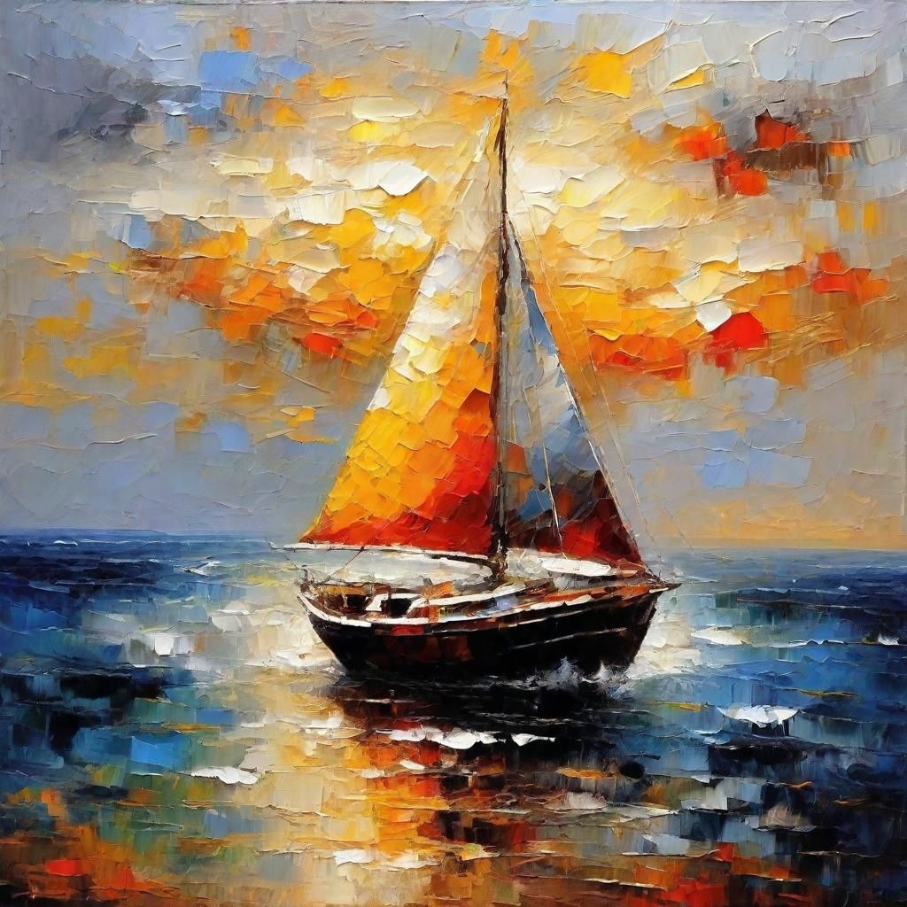 Lonely Sailing Boat: Impressionist Palette Knife Painting