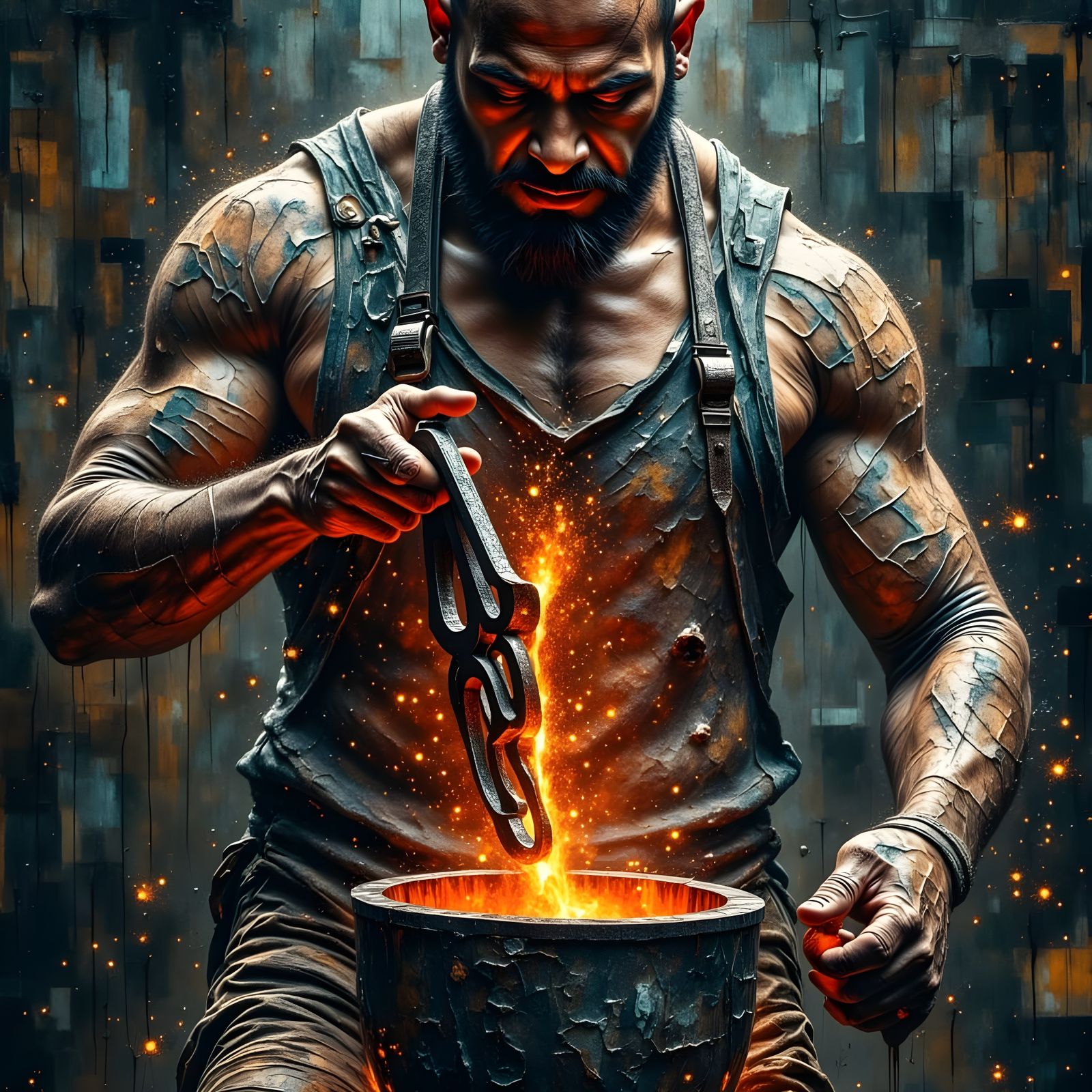 Man Forging Molten Metal into Gears