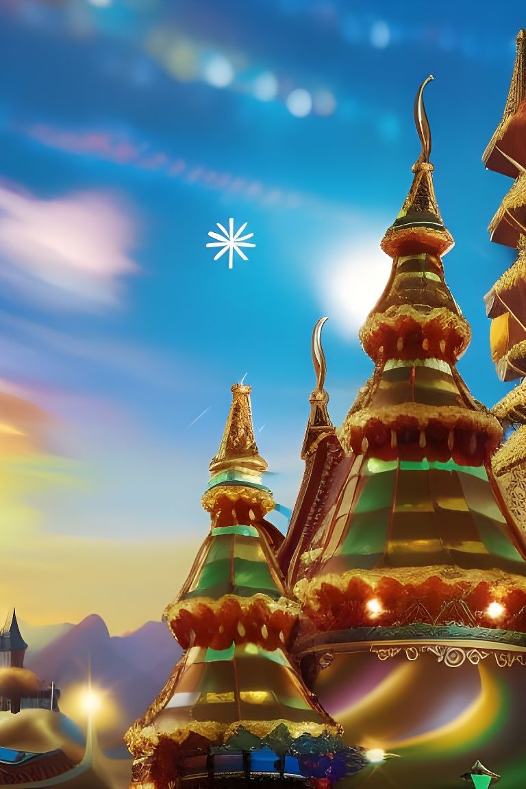 Hyperdetailed Gingerbread Castle Concept Art in Gold and Whi...