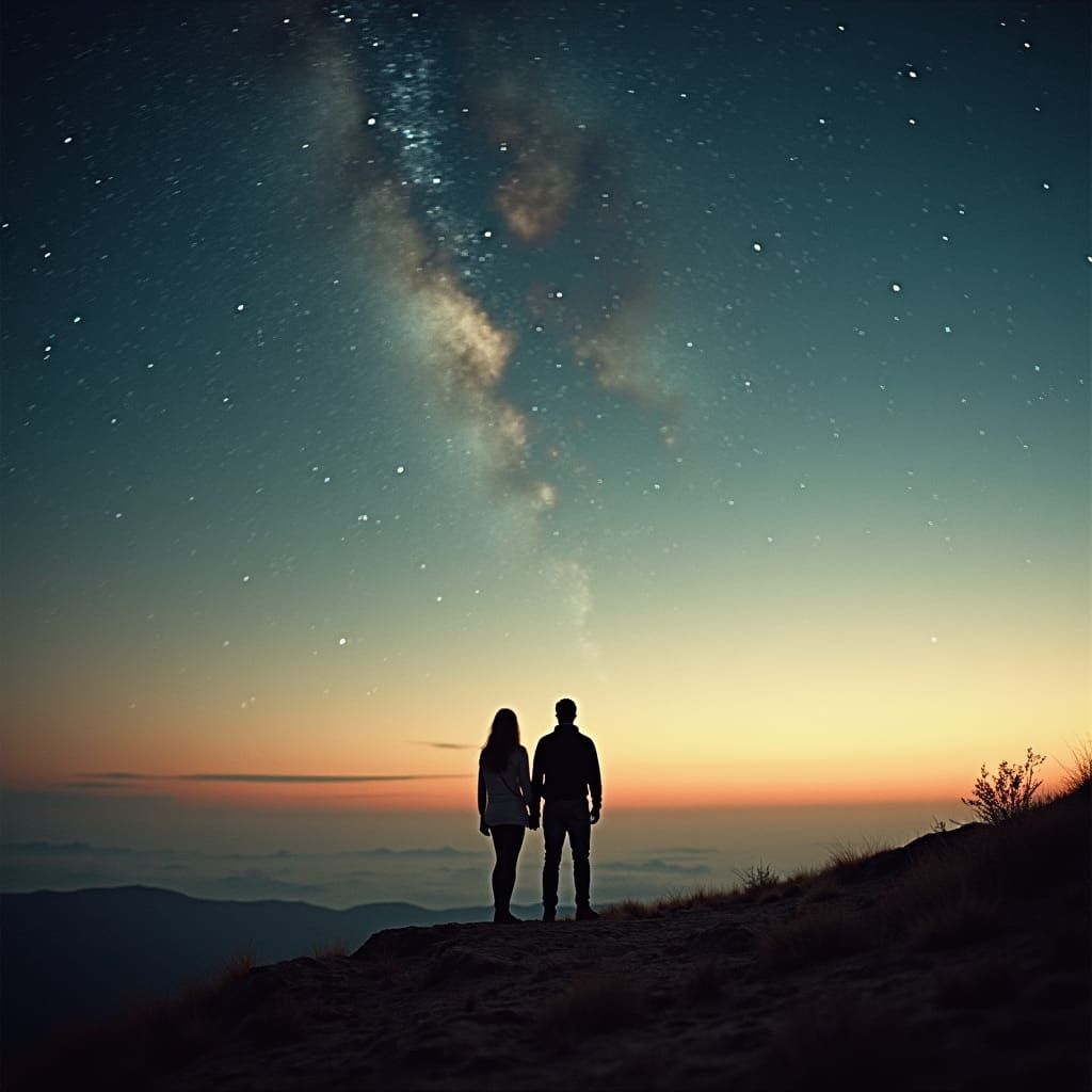 Couple Gazing at Starry Horizon in Cinematic Style