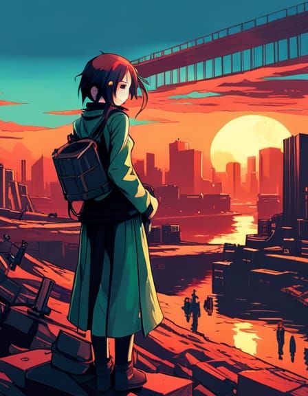 Machinepunk Synthographist in Anime Style Landscape