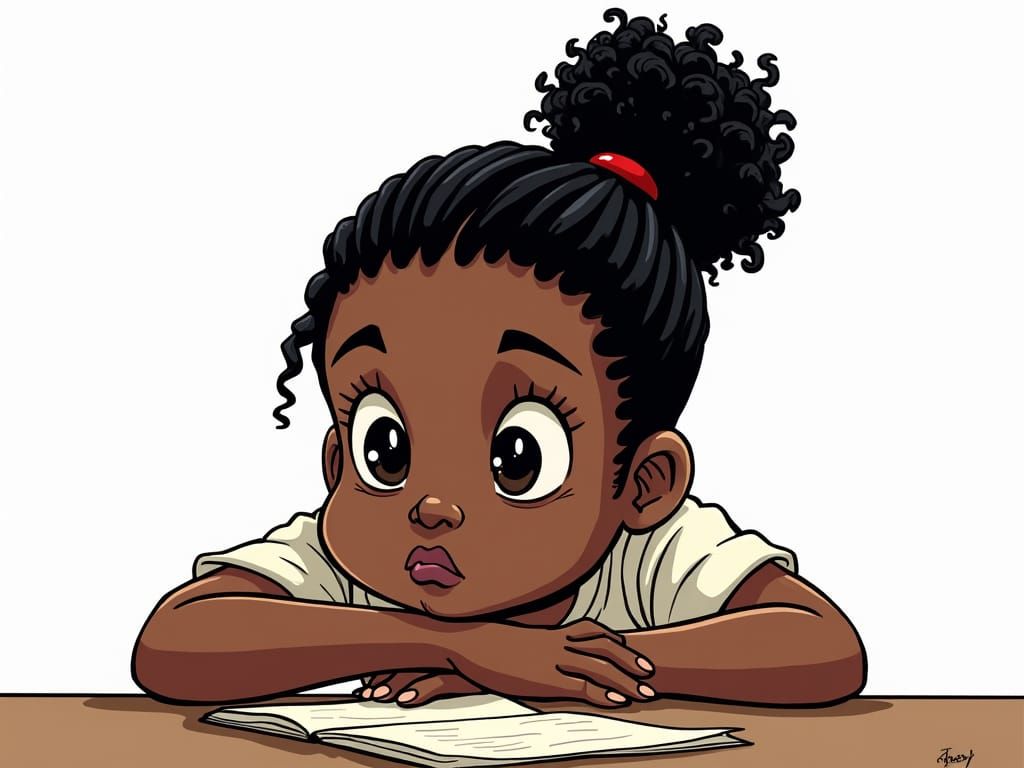 Bored Girl at School in Vibrant Cartoon Style