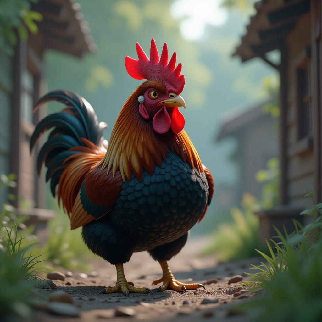 Angry Chicken Squawking: Detailed Matte Painting