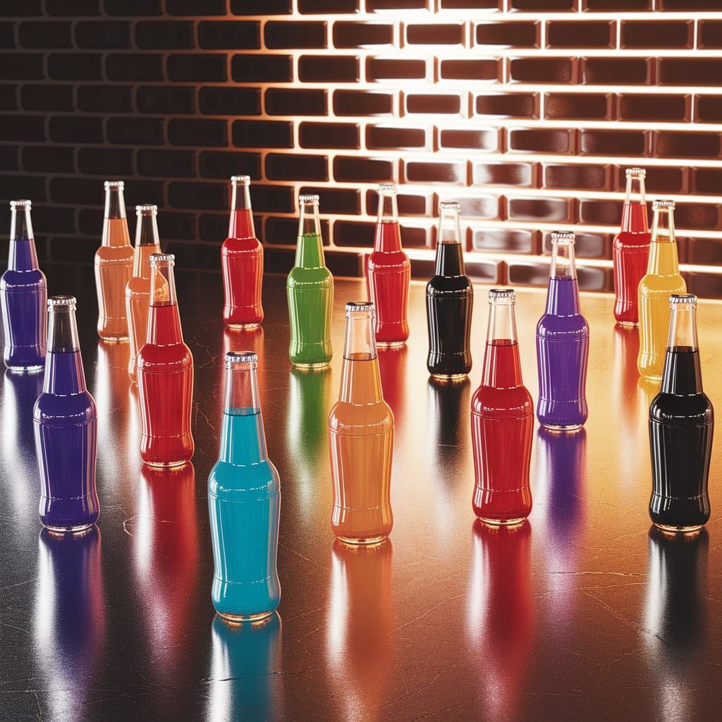 Vibrant Soda Bottles in Synthwave Retro Style