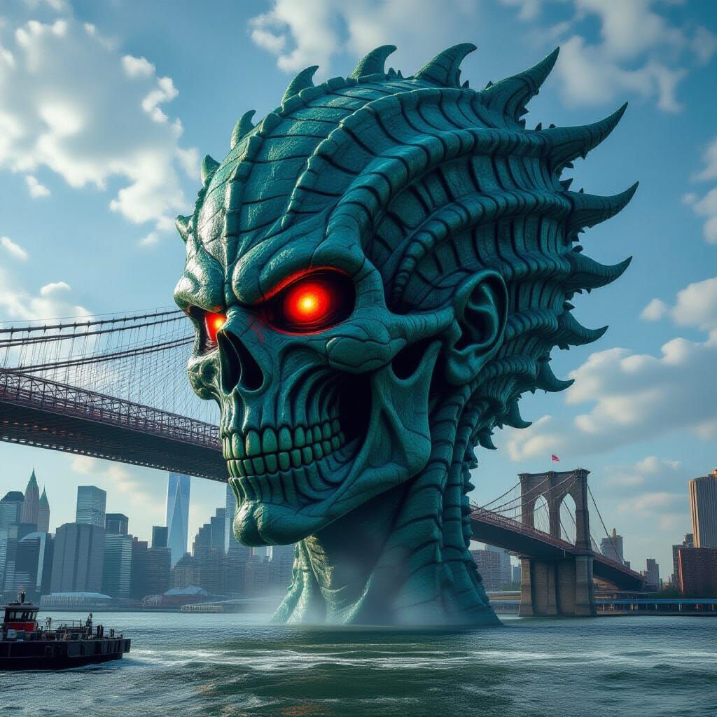 Colossal Head Emerges on Brooklyn Bridge in Biomechanical St...