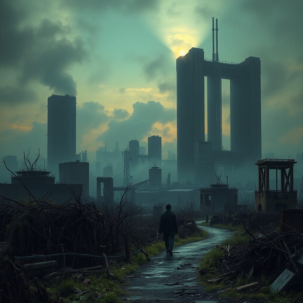Desolate Smog-Choked Cityscape in Sci-Fi Matte Painting Styl...