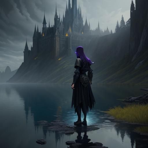 Dark Fantasy Water Witch by Lake, Detailed Art