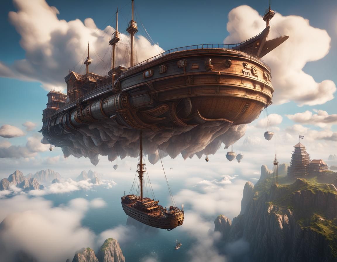 Flying Ship Over Clouds, 3D Game Cinematic