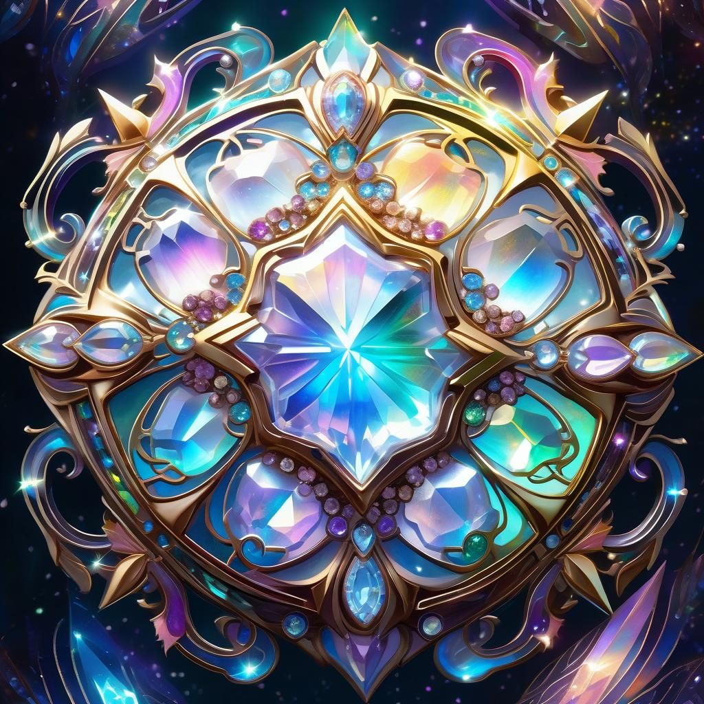 Holographic Crystalline Shield in Watercolor Style