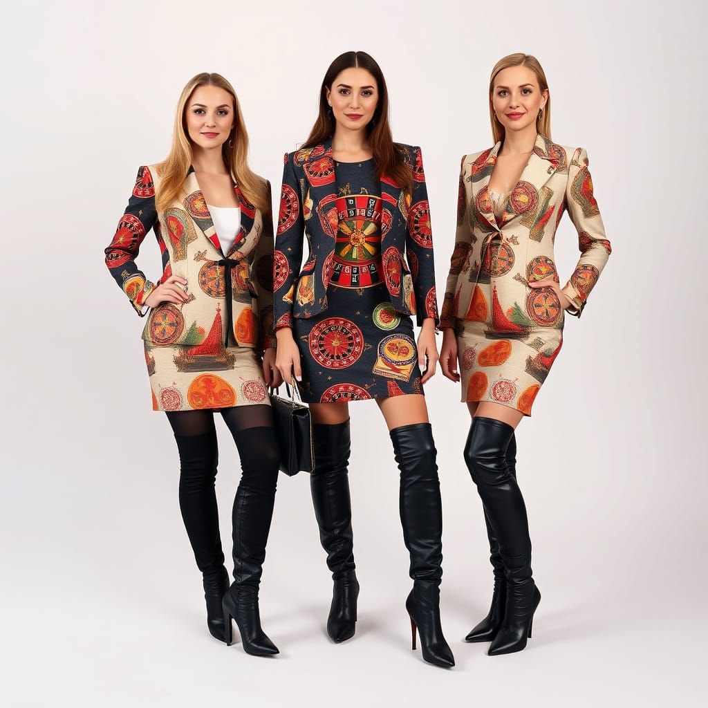 Businesswomen in Roulette Wheel Patterned Outfits