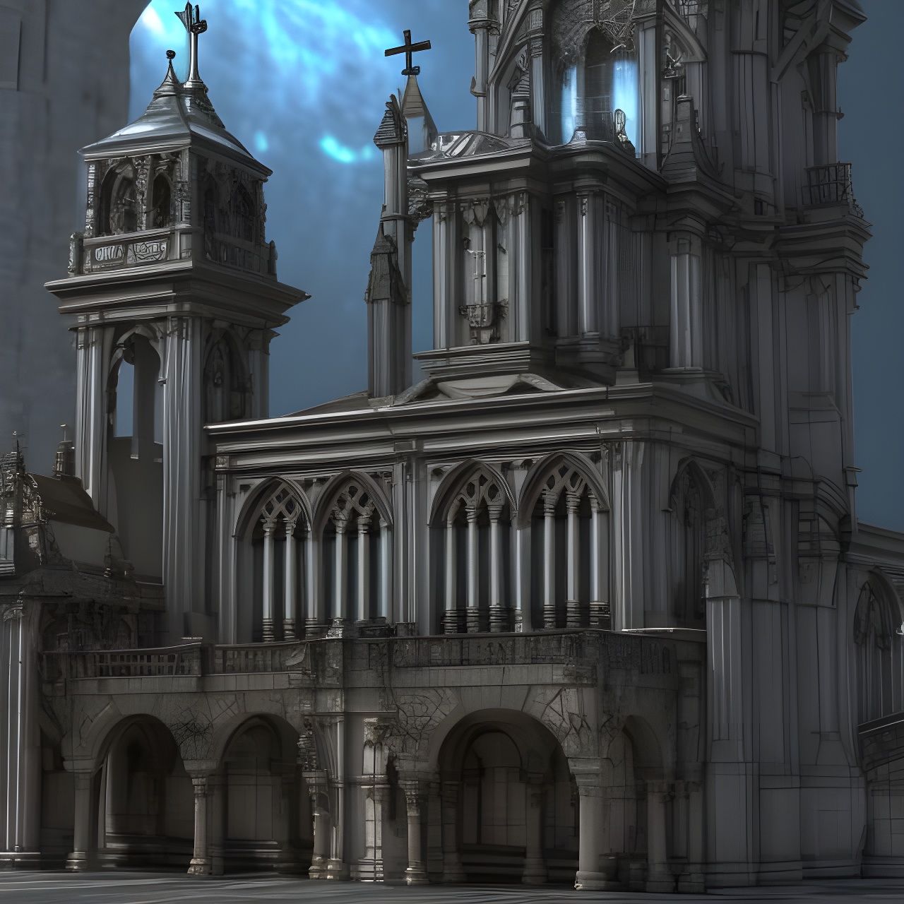 Futuristic Sci-Fi Church with Intricate Mech Details