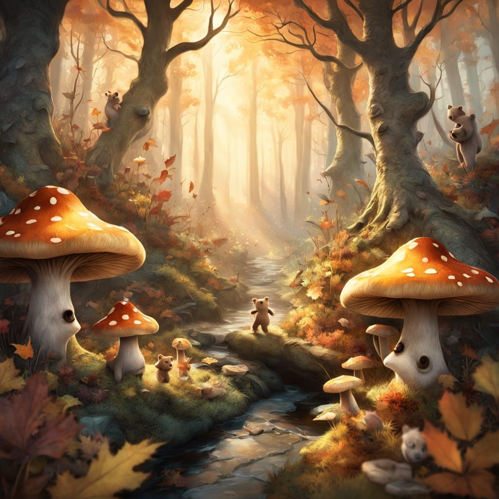 Whimsical Bears Discover Enchanted Autumn Forest