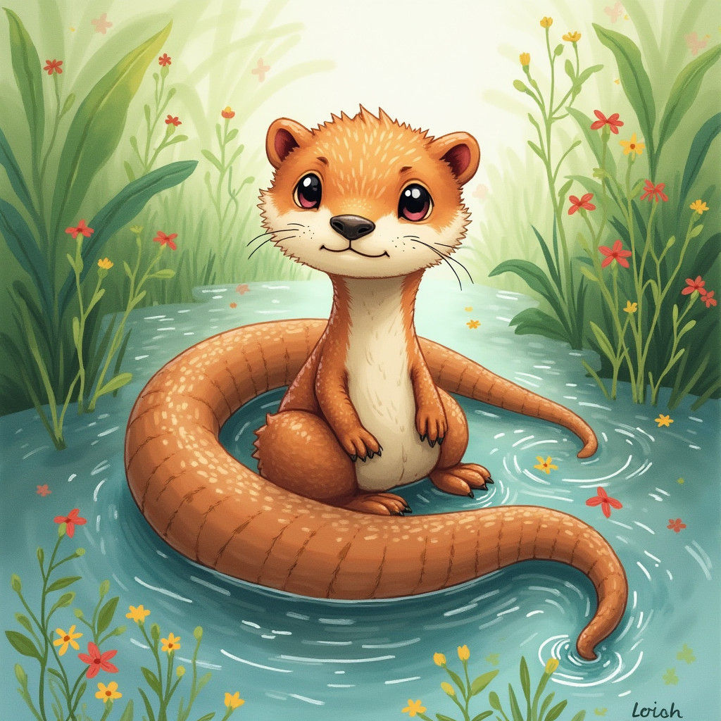 Surreal Otter-Serpent in Lush Watercolor Wonderland