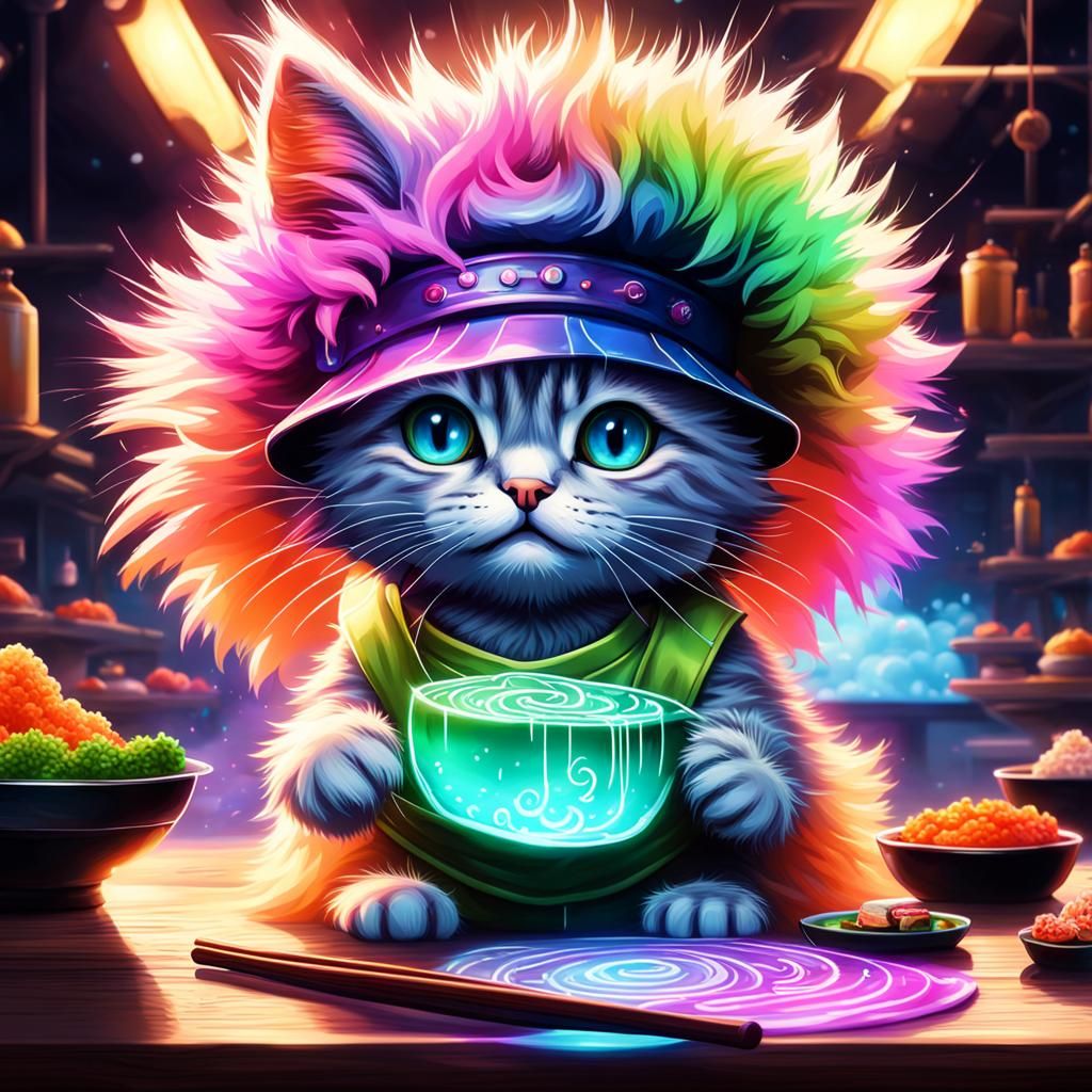 Chemiluminescent Kitten Chef Making Sushi