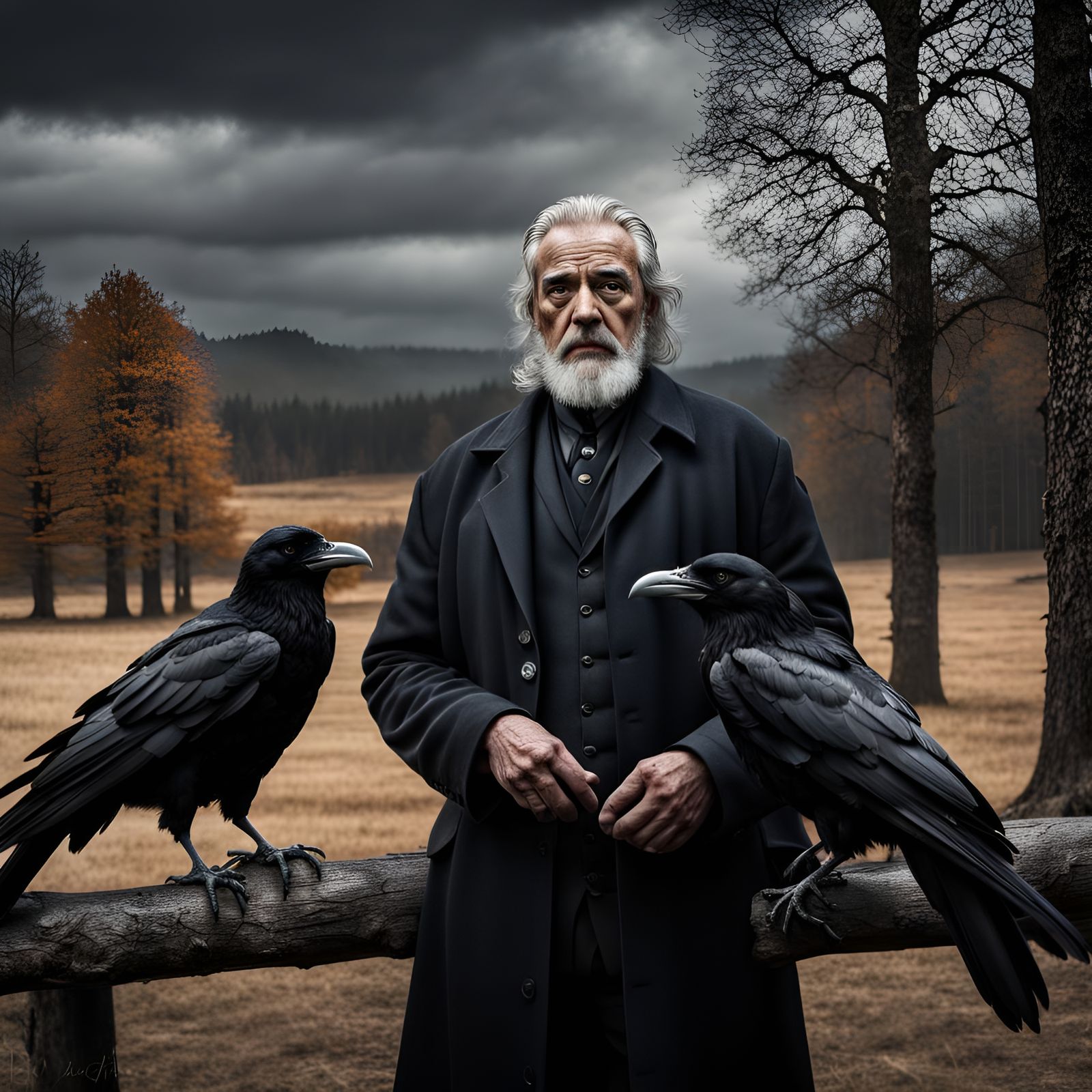 Odin with Ravens: Hyperrealistic Norse God