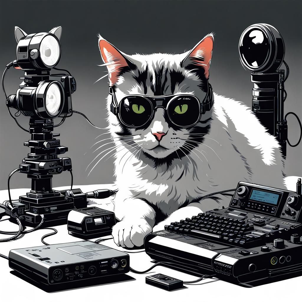 Cat with Gadgets in Cinematic Style