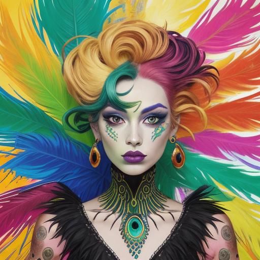 Dragon Peacock Woman in Abstract Expressionism