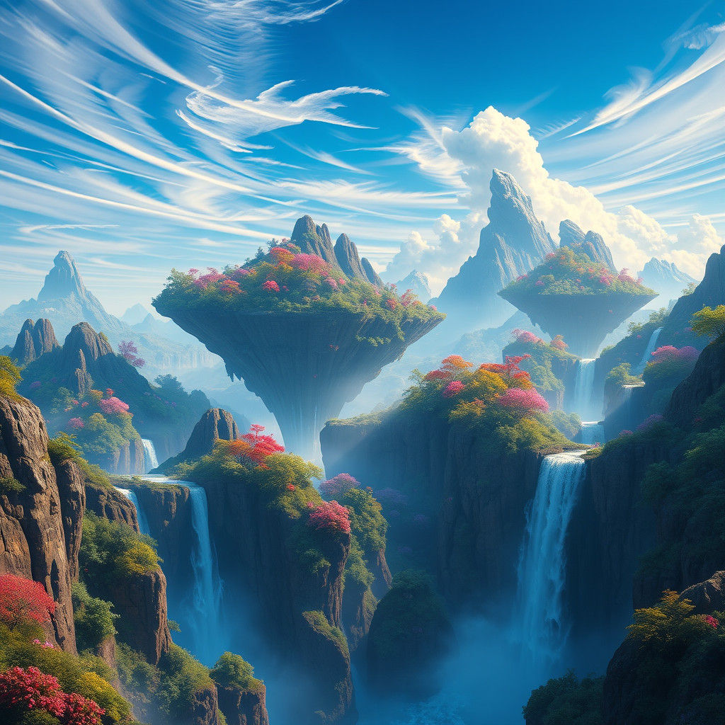 Floating Islands: A Hyper-Realistic Fantasy Landscape
