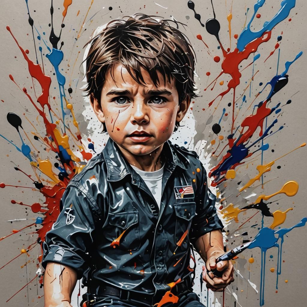 Baby Tom Cruise: Ink Painting with Vibrant Colors