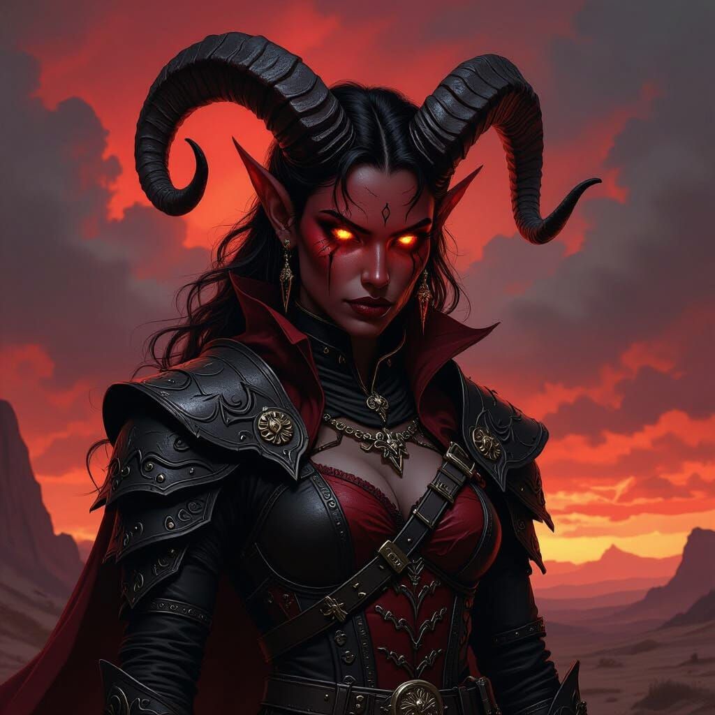 Crimson Tiefling in Dark Fantasy Armor